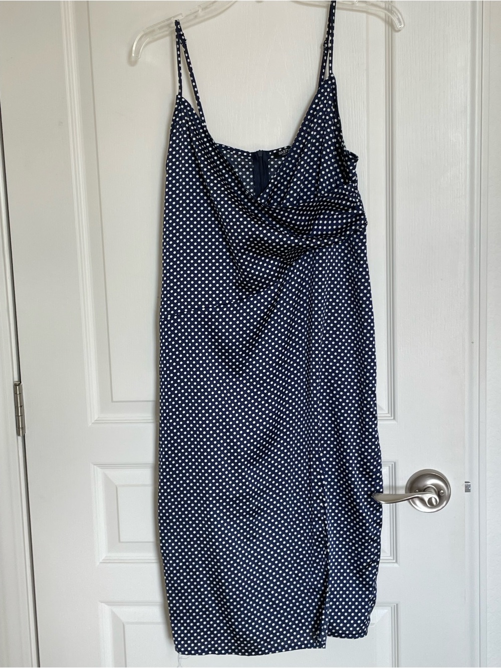 Nasty Gal Navy & White Polka Dot Midi Slip Dress